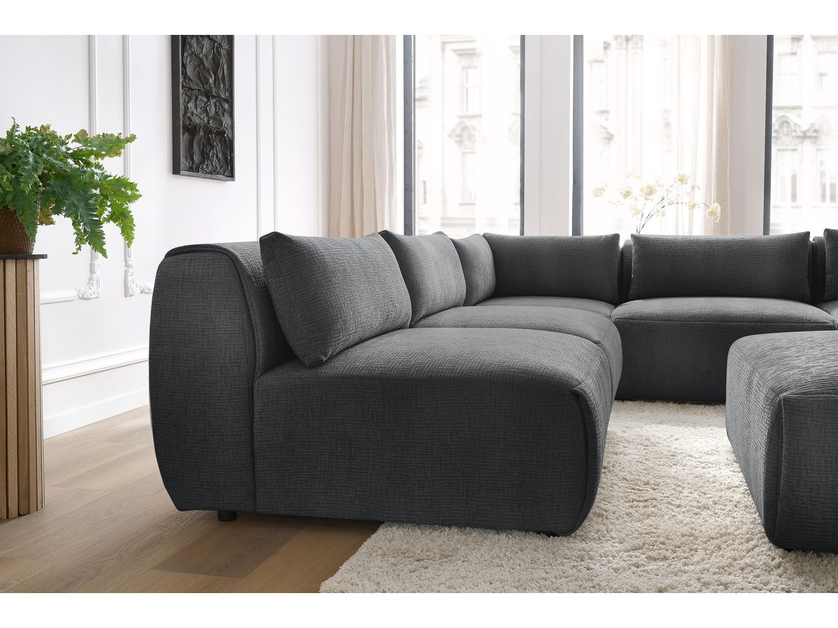 Bobochic Jeanne Ecksofa mit Pouf Strukturstoff Dunkelgrau