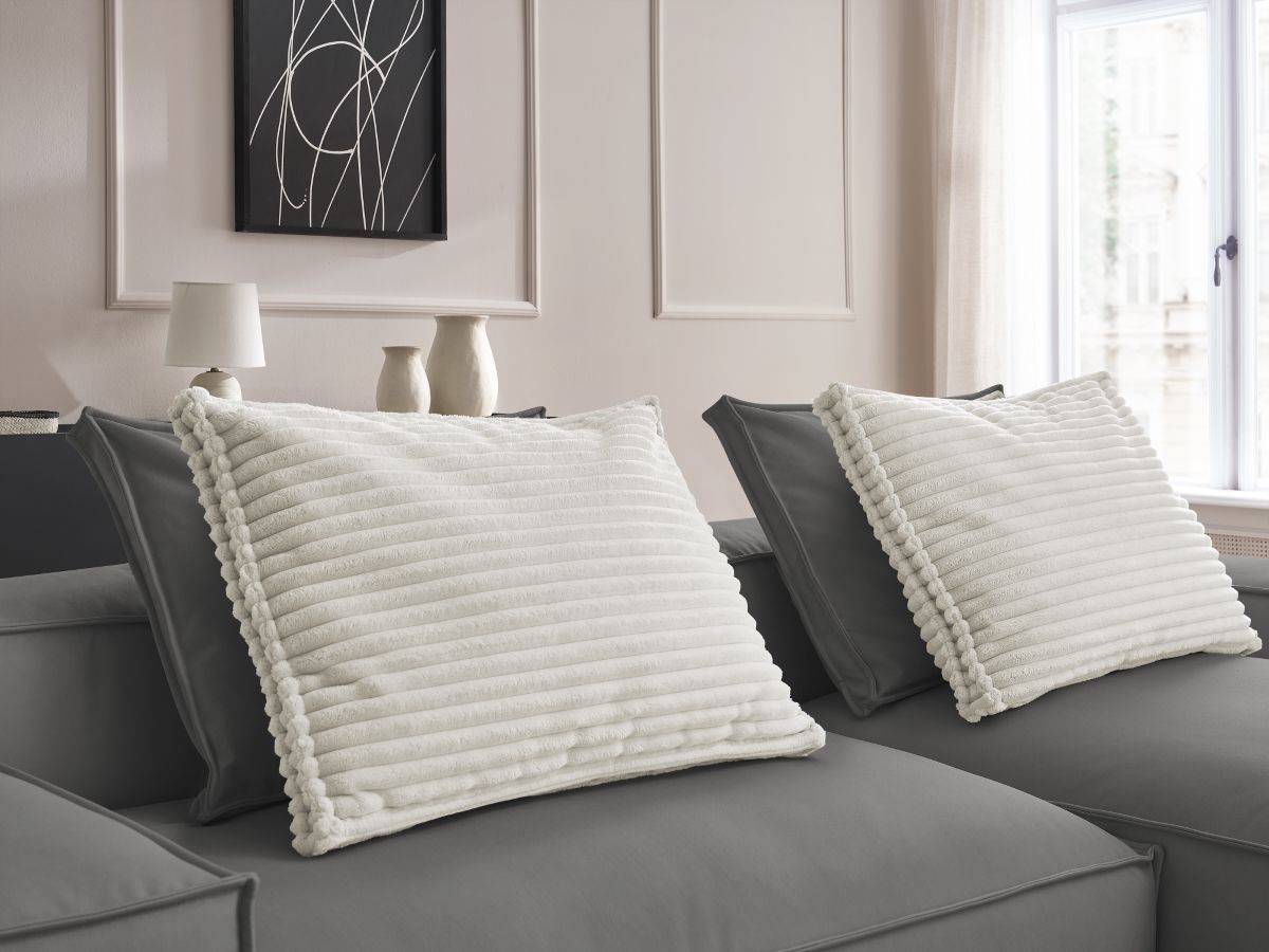 Bobochic Boheme Ecksofa mit Pouf Kunstleder Dunkelgrau