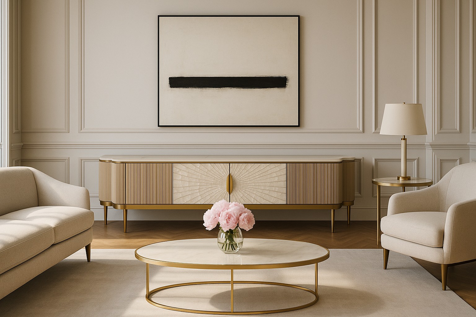 Livin Hill TV-Kommode Stilig 200 × 40 × 52 cm Champagnergold, Platte Weiß