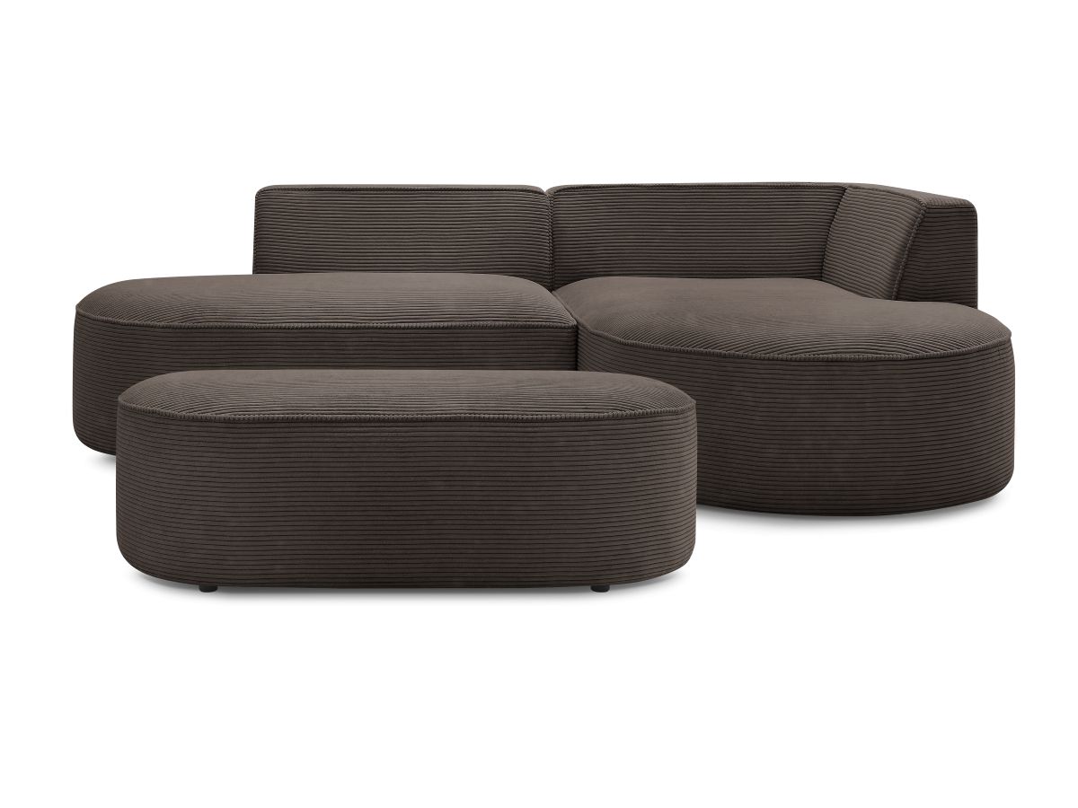 Bobochic Rousseau Ecksofa mit Pouf Cordsamt Braun Ecke rechts