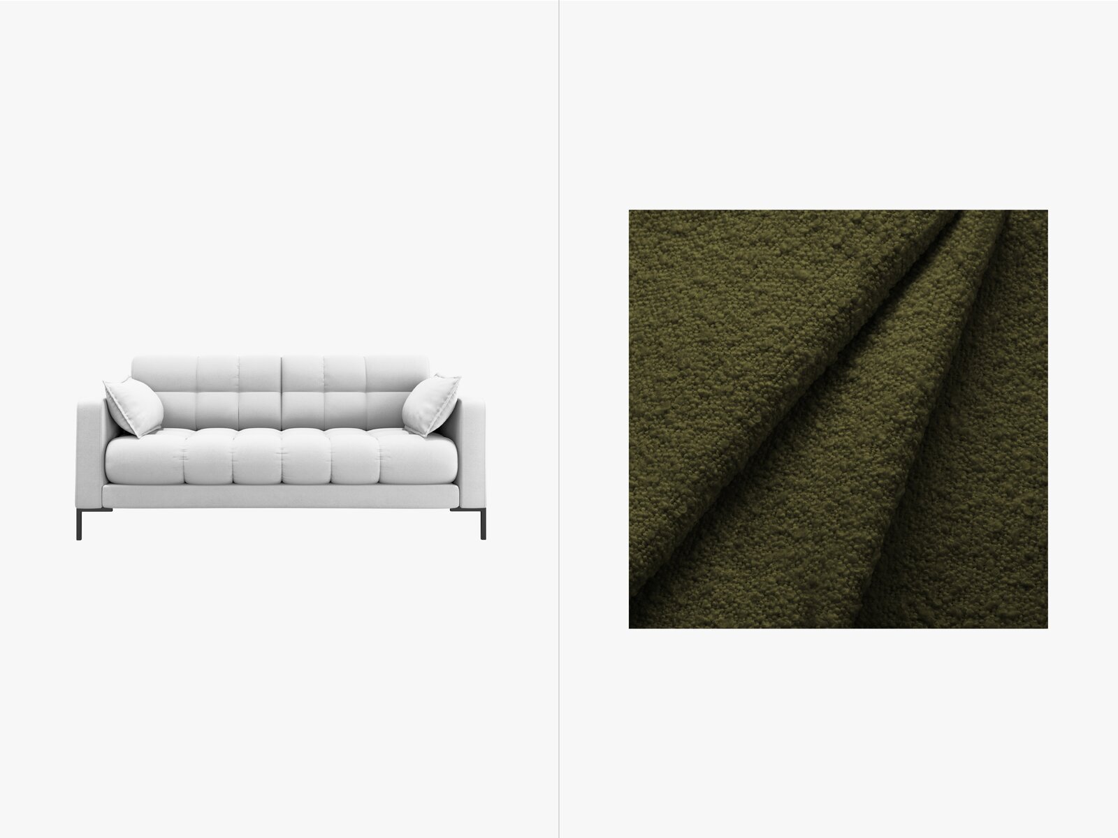Micadoni Sofa Mamaia 2-Sitzer Boucle Baloo Dunkel-Olivgrün schwarze Beine