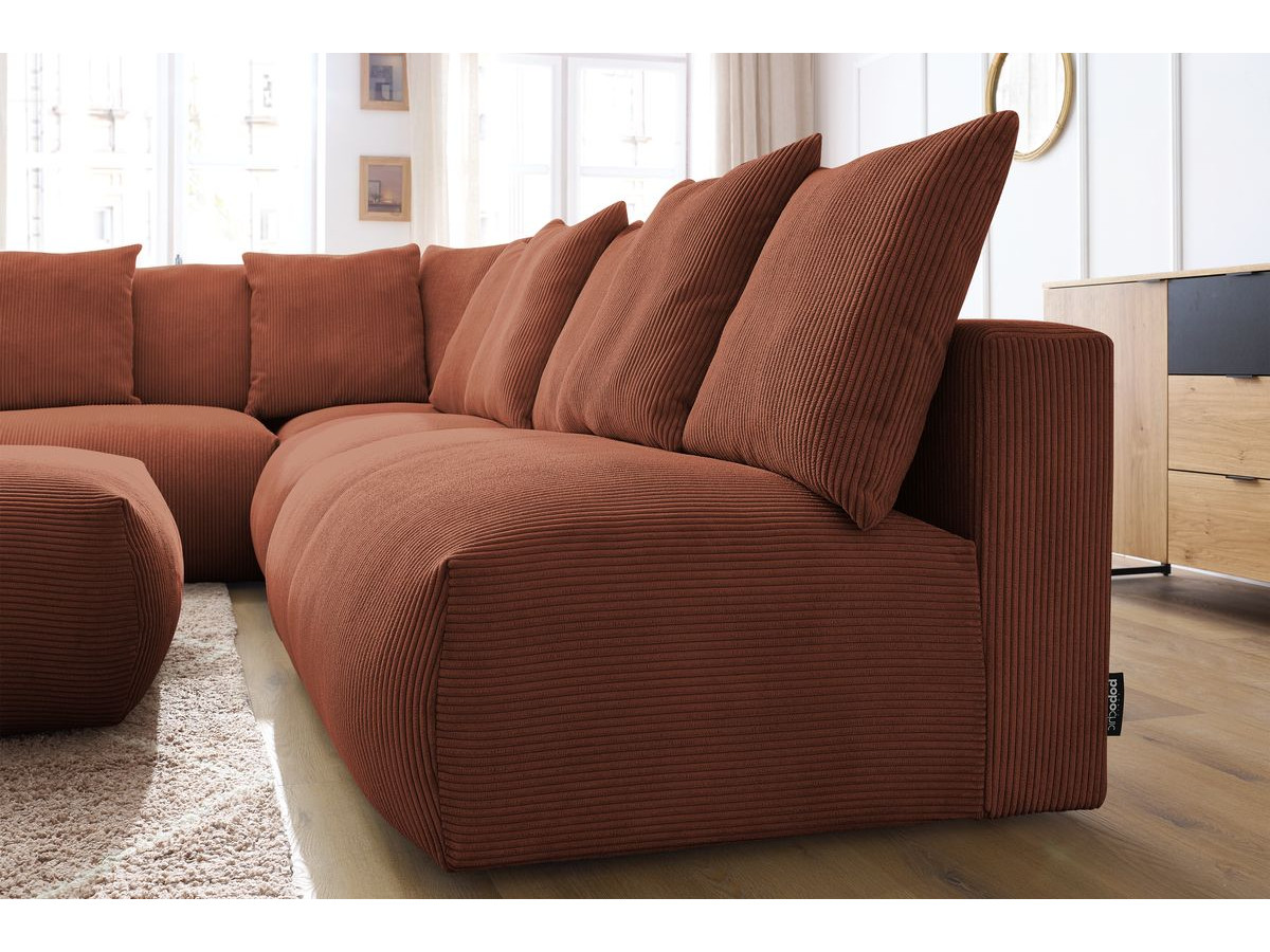 Bobochic Voltaire Ecksofa mit Pouf 322 × 268 cm Cordsamt Orange Ecke links