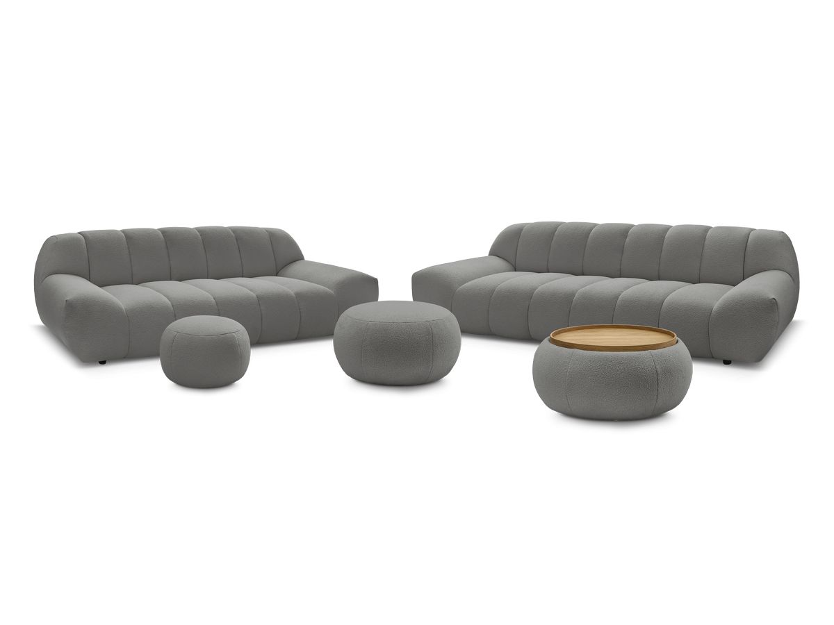 Bobochic Hayden Sofa 7-Sitzer mit Pouf Bouclé-Stoff Dunkelgrau