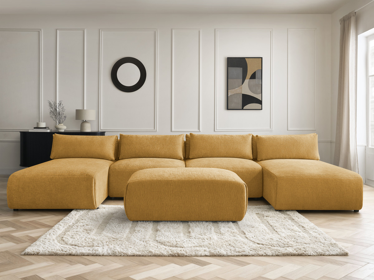 Bobochic Jana Wohnlandschaft mit kleinem Pouf Strukturstoff Gelb