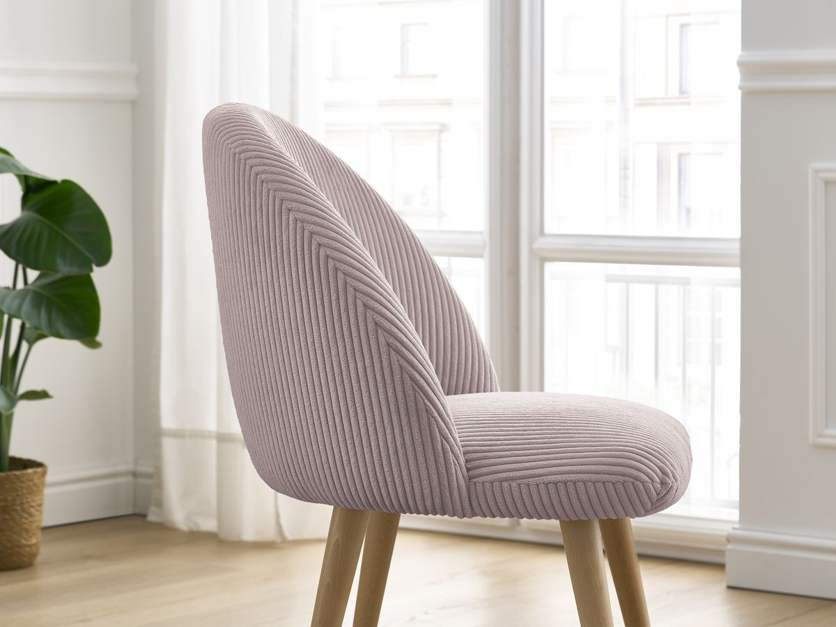 Bobochic Lalie Esszimmerstuhl mit skandinavischen Holzbeinen Cordsamt Rosa