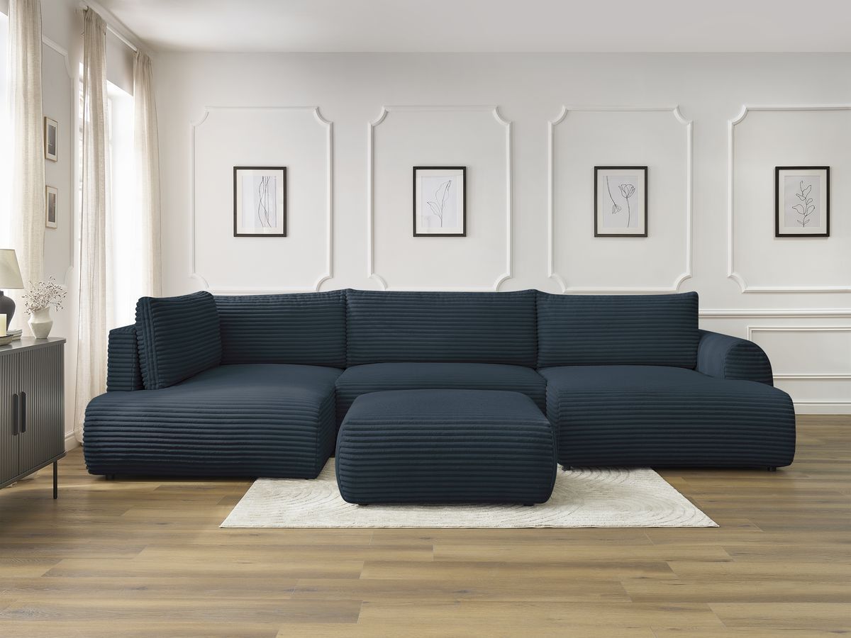 Bobochic Lucien Wohnlandschaft mit Pouf Breitcord weich Dunkelblau Ecke rechts