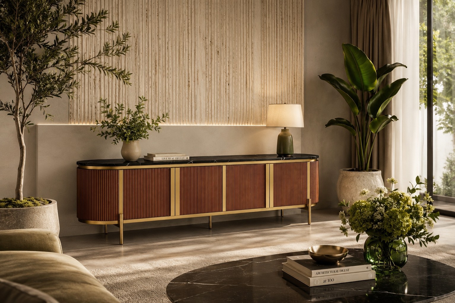 Livin Hill TV-Kommode Stilig 200 × 40 × 60 cm Kastanie, Platte Schwarz