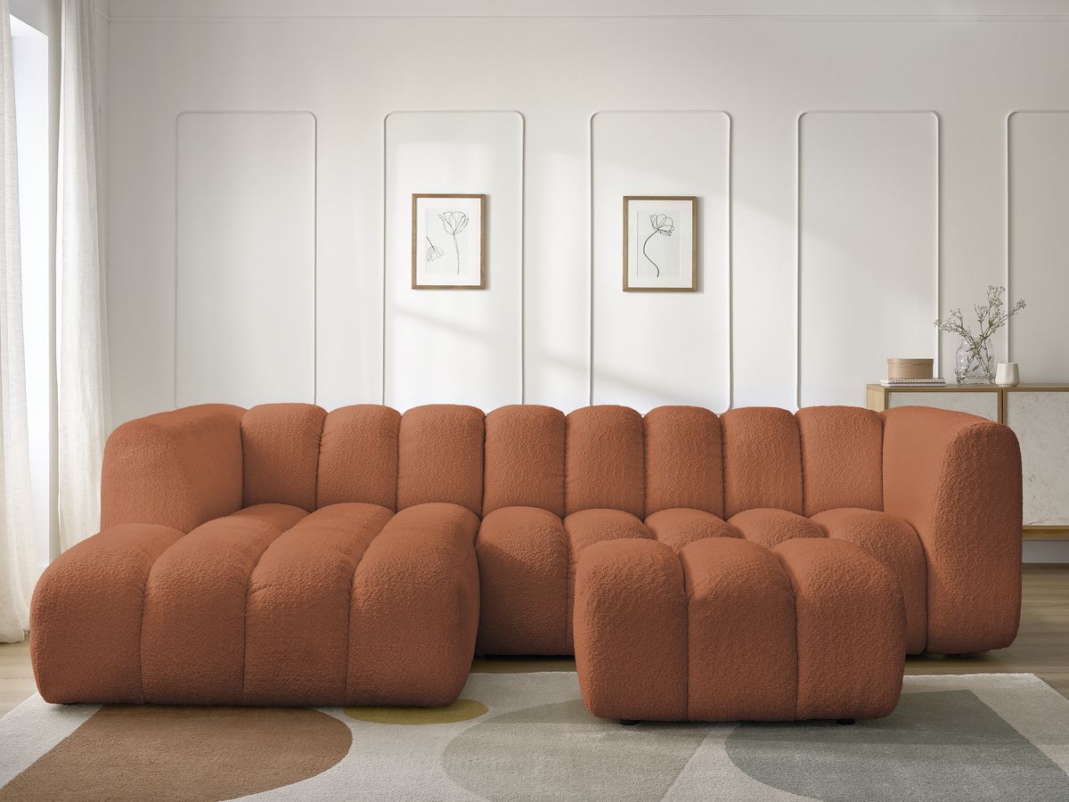 Bobochic Talia Ecksofa mit Pouf Bouclé-Stoff Orange Ecke links