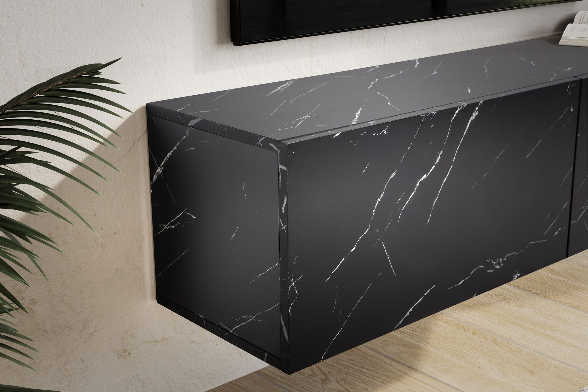TV-Board Haugland Marmoroptik Schwarz Breite 120 cm