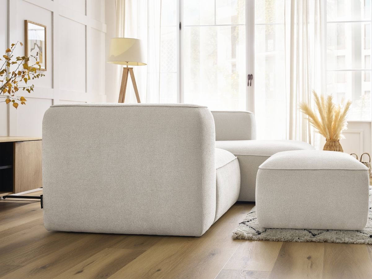 Bobochic Zephyr Ecksofa mit Pouf 260 × 165 cm Strukturstoff Weiß Ecke rechts