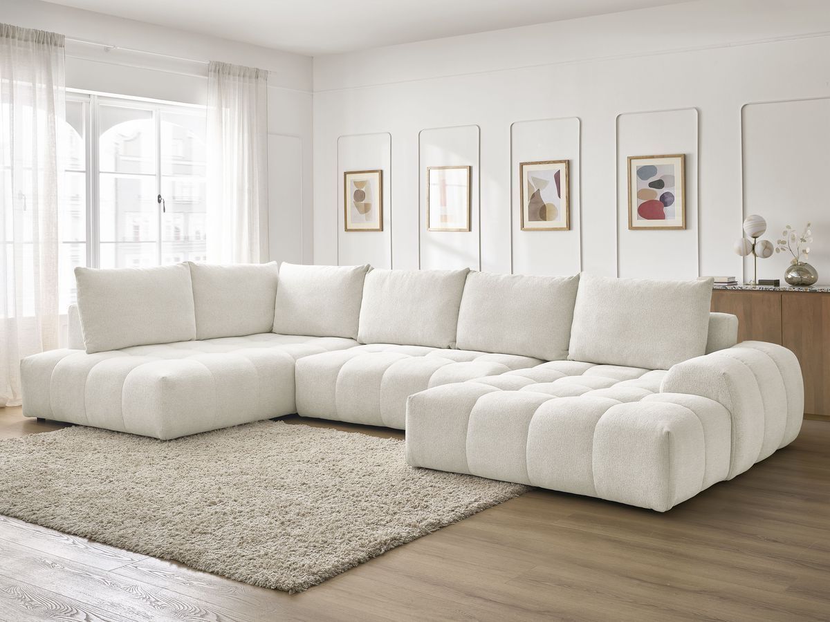 Bobochic Everest Wohnlandschaft, 6 Kissen Melange-Stoff Weiß Ecke rechts