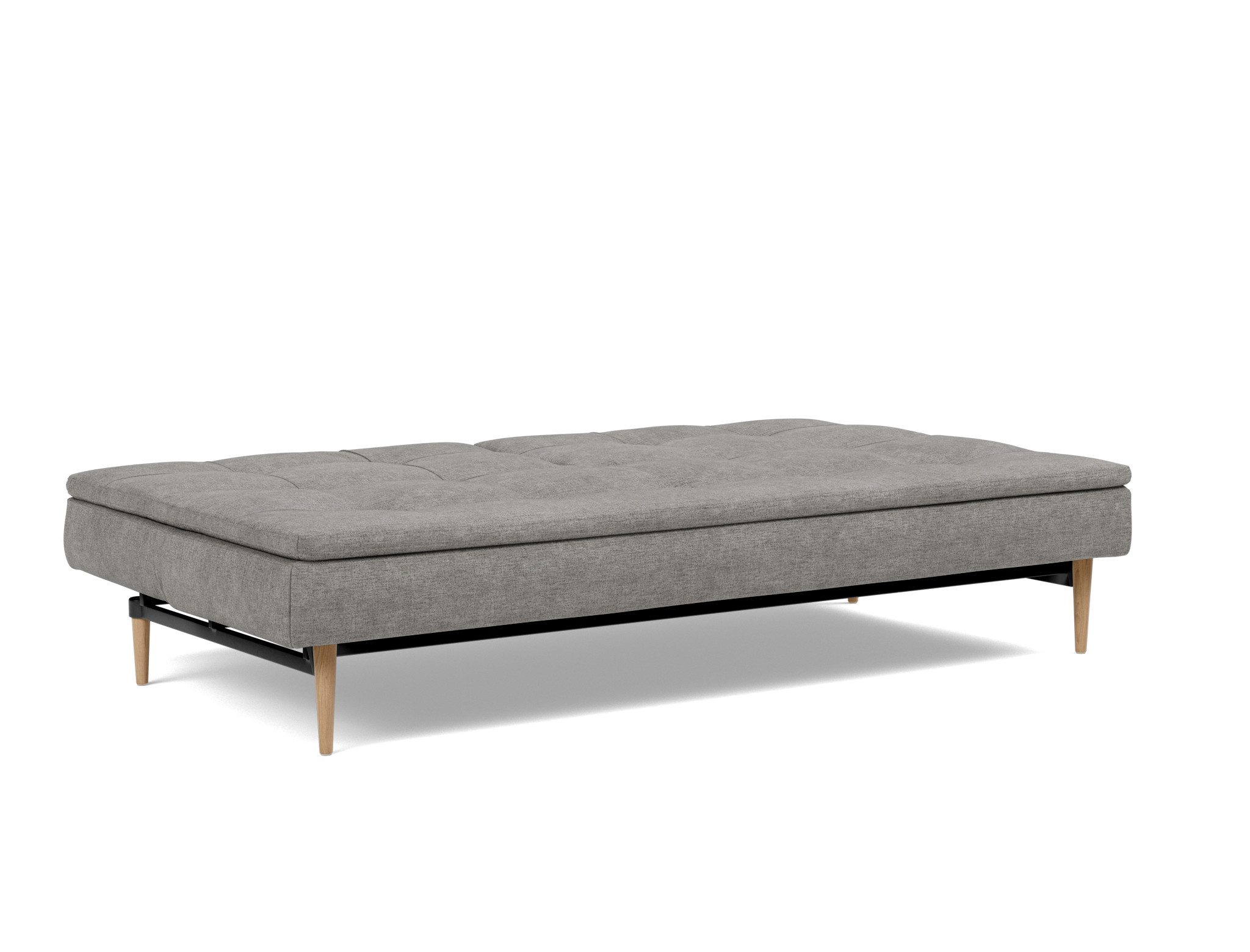 Schlafsofa Dublexo Flachgewebe Avella 282-Warm-Grey Beine Styletto Eiche hell