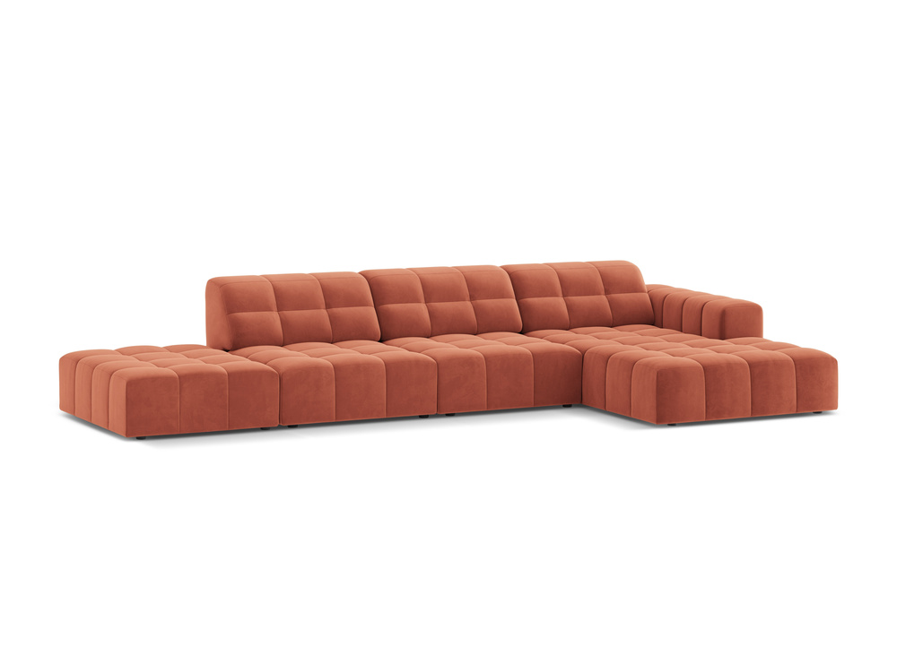 Cosmopolitan Design Ecksofa Chicago 5-Sitzer offen Samt Venus Koralle Rechts