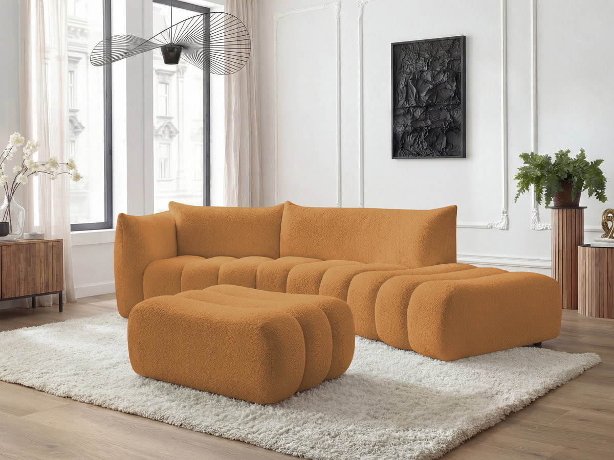Bobochic Azra Ecksofa mit Pouf 325 × 112 cm Bouclé-Stoff Gelb Ecke links