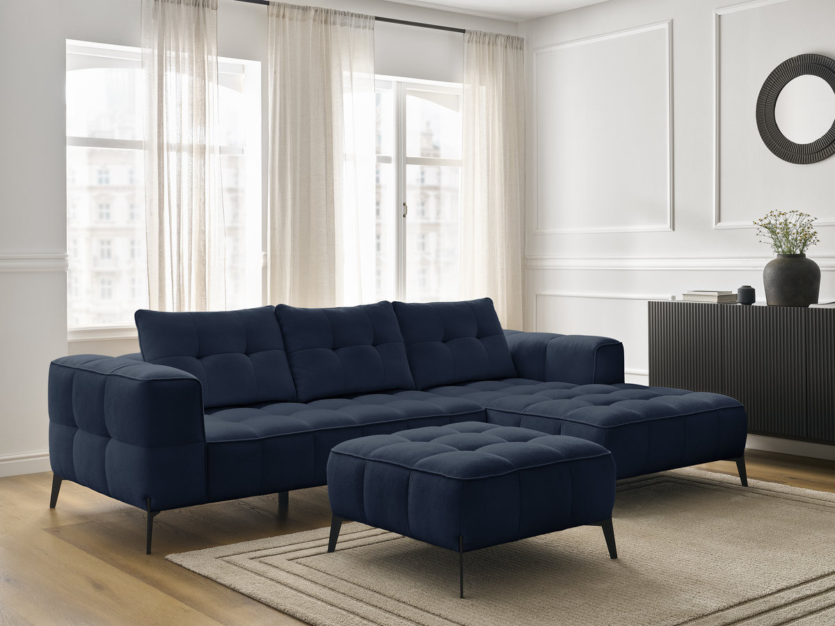 Bobochic Anis Ecksofa mit Pouf Strukturstoff Blau Ecke rechts