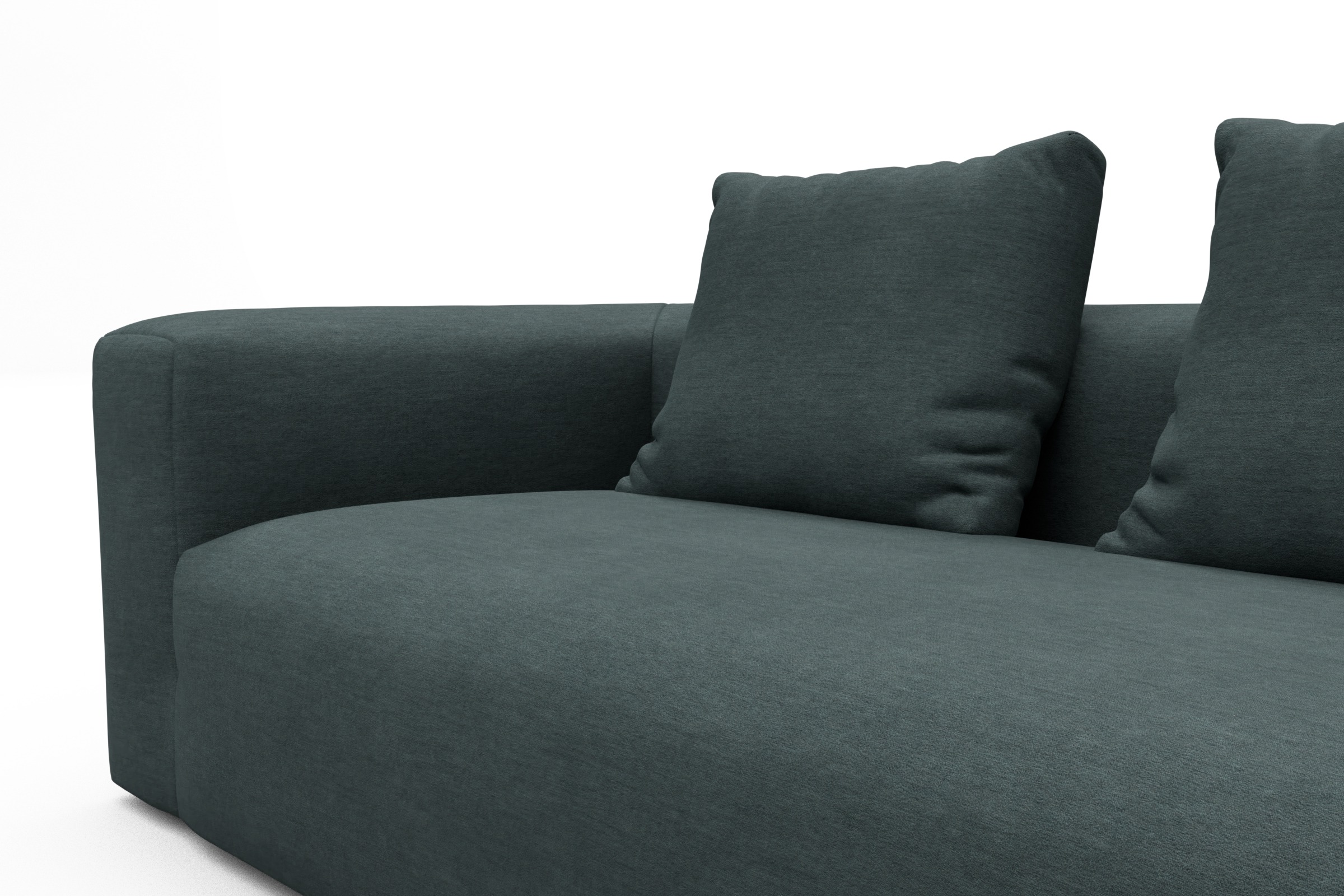 Wohnlandschaft Fred Chaiselongue rechts mit 2-Sitzer und lange Armlehne links Vivus-Blue