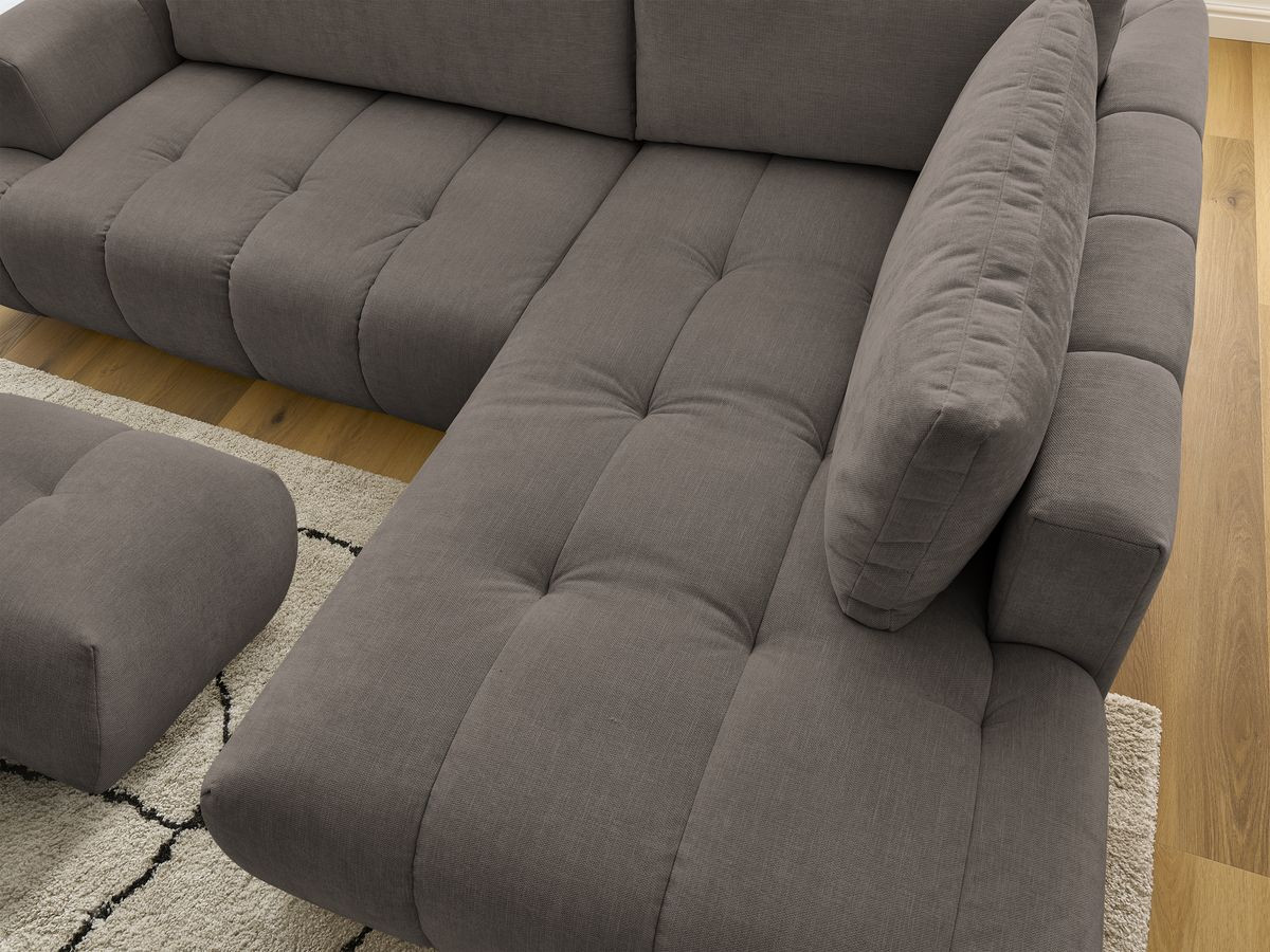 Bobochic Fuji Ecksofa mit Schlaffunktion und Bettkasten und Pouf 282 × 204 cm Stoff Taupe Ecke rechts