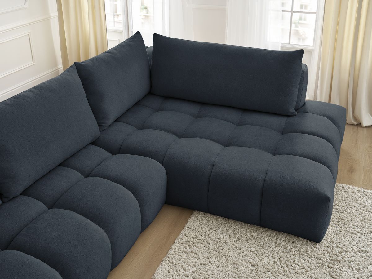 Bobochic Everest Ecksofa, 4 Kissen Strukturstoff Dunkelblau Ecke rechts