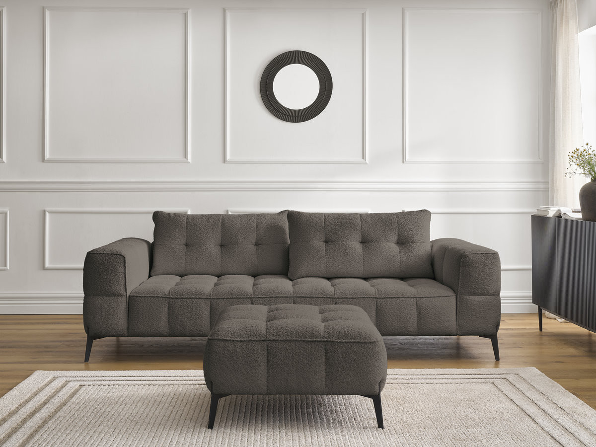 Bobochic Anis Sofa 3-Sitzer mit Pouf Bouclé-Stoff Braun