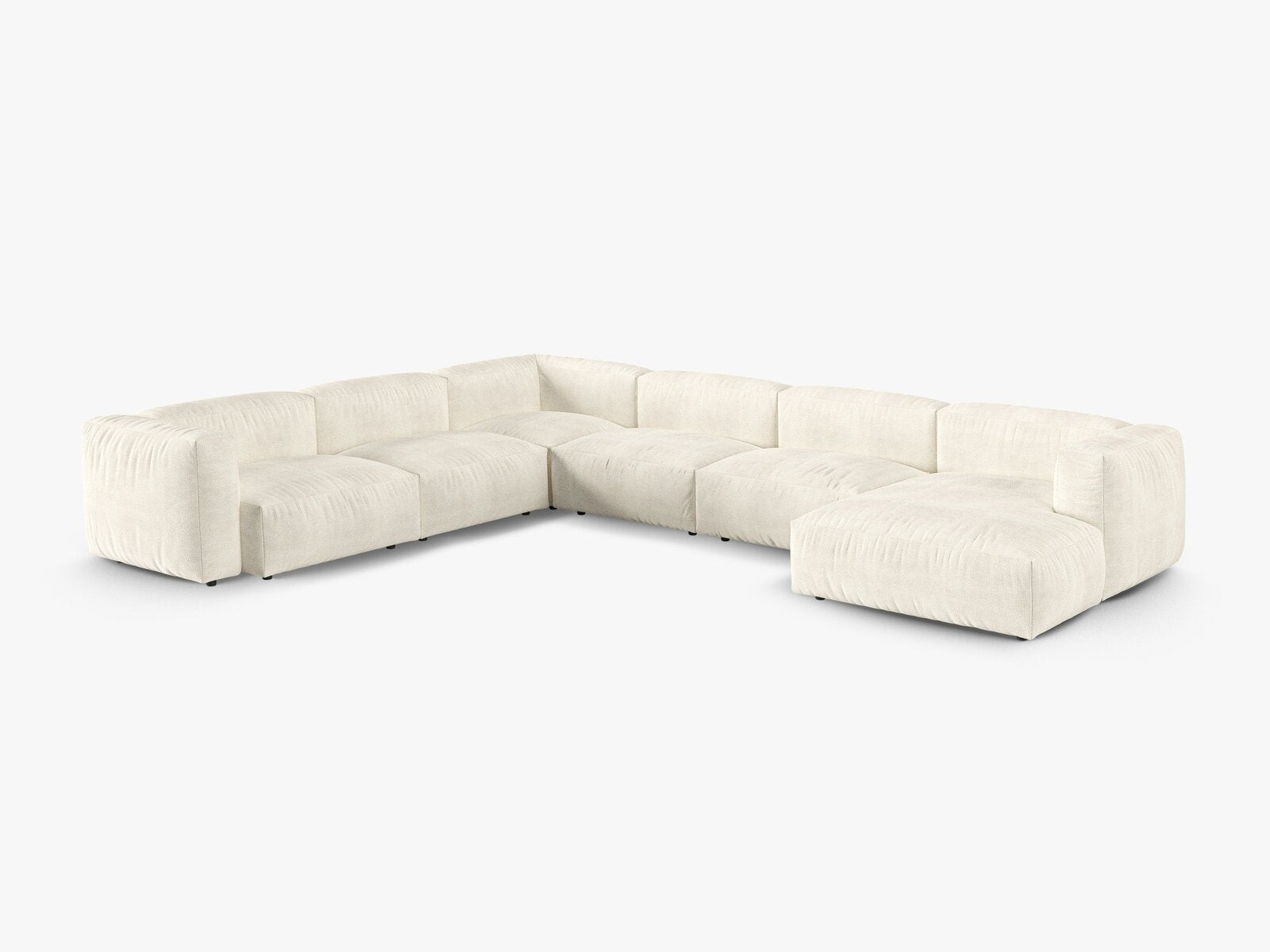 Micadoni modulares Ecksofa XL Martina 6-Sitzer 90cm Sitztiefe Links Boucle Monet Elfenbein