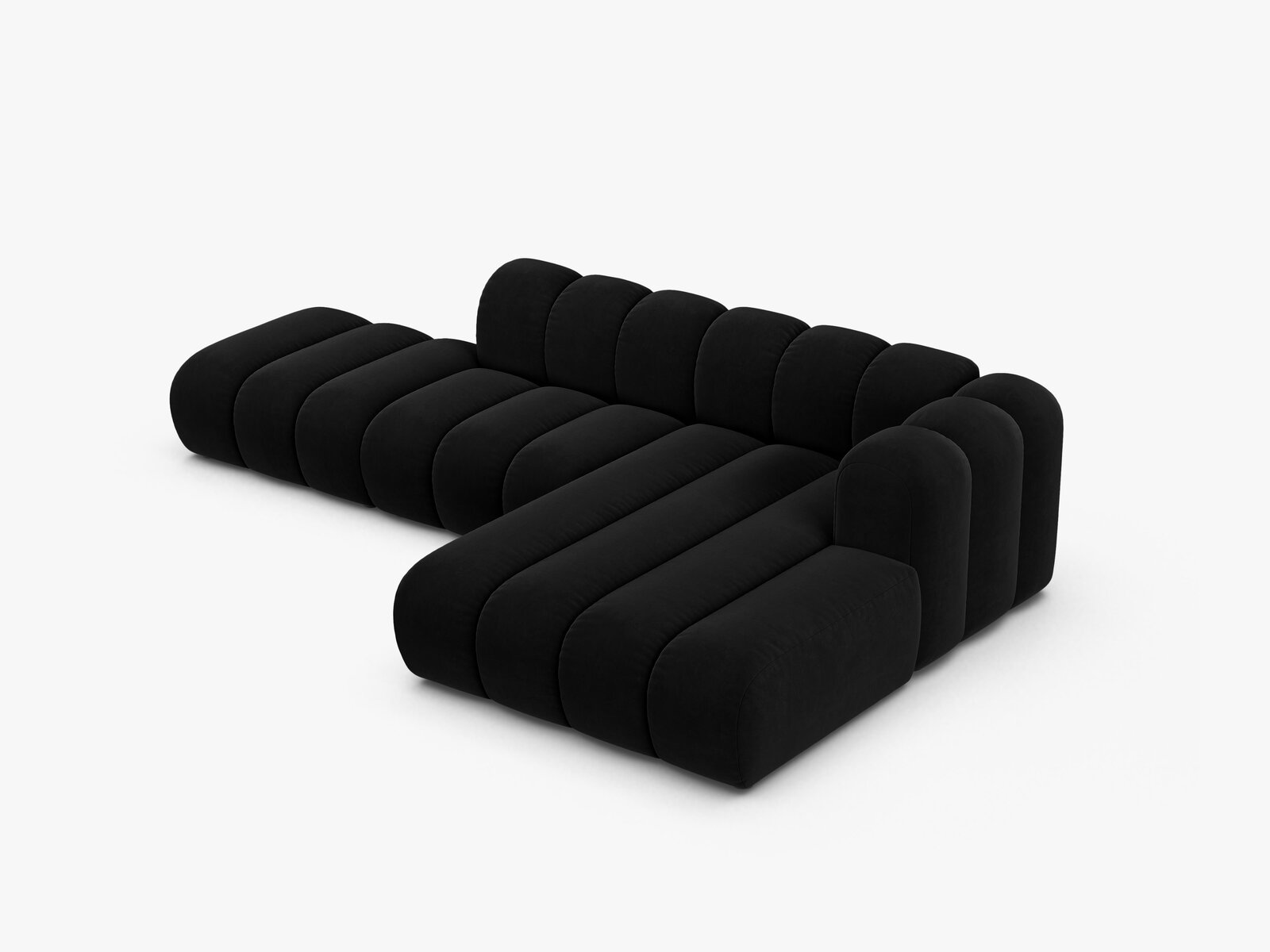 Micadoni Modulares Ecksofa offen Lupine 5-Sitzer Rechts Samt Salvador Schwarz