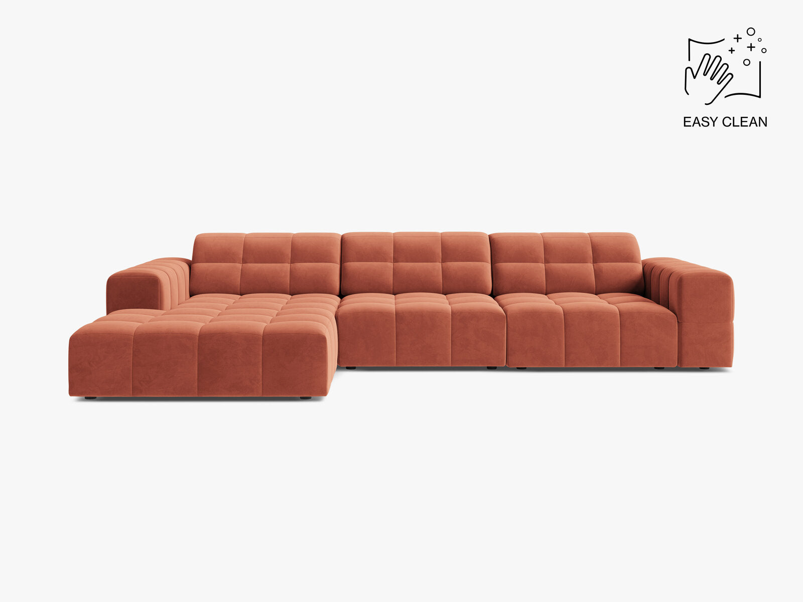 Micadoni Ecksofa Jennifer 4-Sitzer Samt Venus Koralle Links