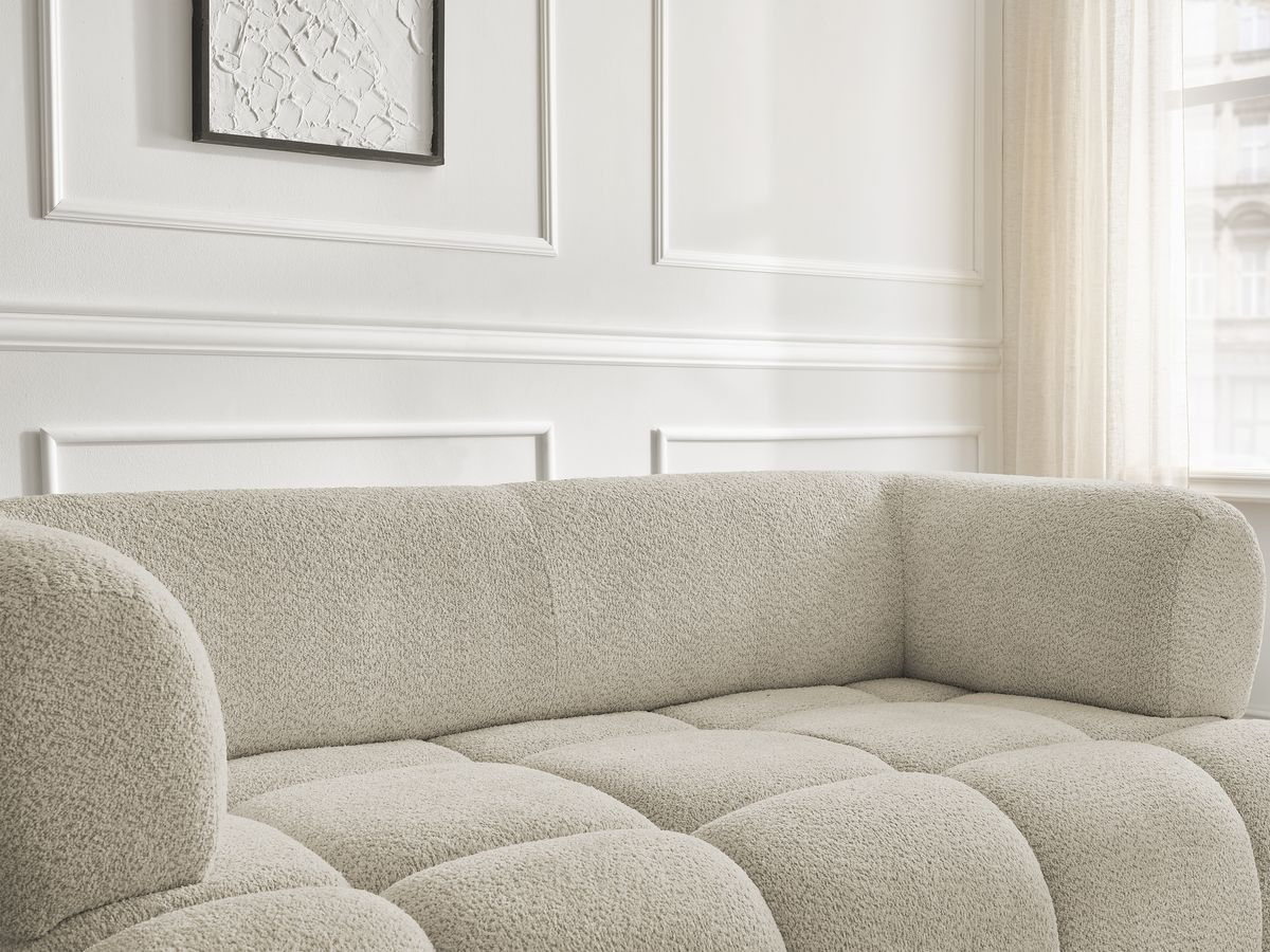 Bobochic Alya Sofa 2-Sitzer mit Pouf Bouclé-Stoff Beige