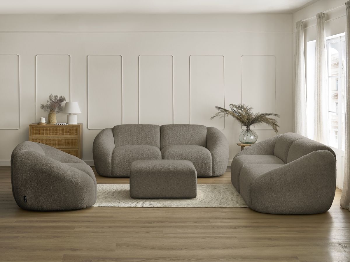 Bobochic Tina Sofa 7-Sitzer mit Pouf Bouclé-Stoff Taupe