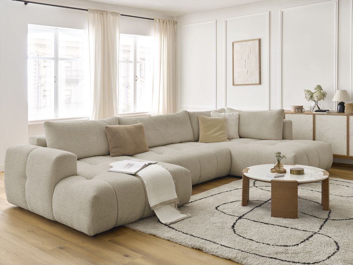 Bobochic Fuji Wohnlandschaft Bouclé-Stoff Beige Ecke links