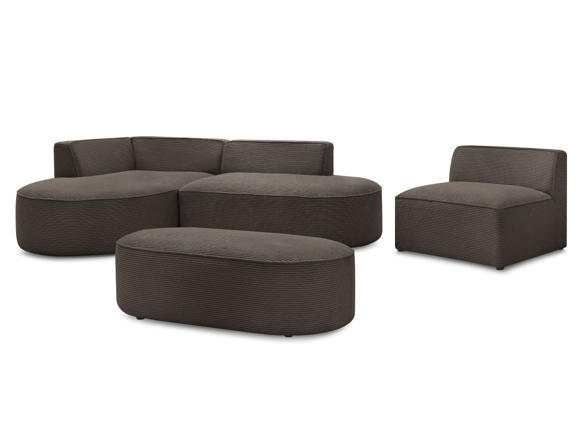 Bobochic Rousseau Ecksofa mit Sofamodul und Pouf Cordsamt Braun Ecke links