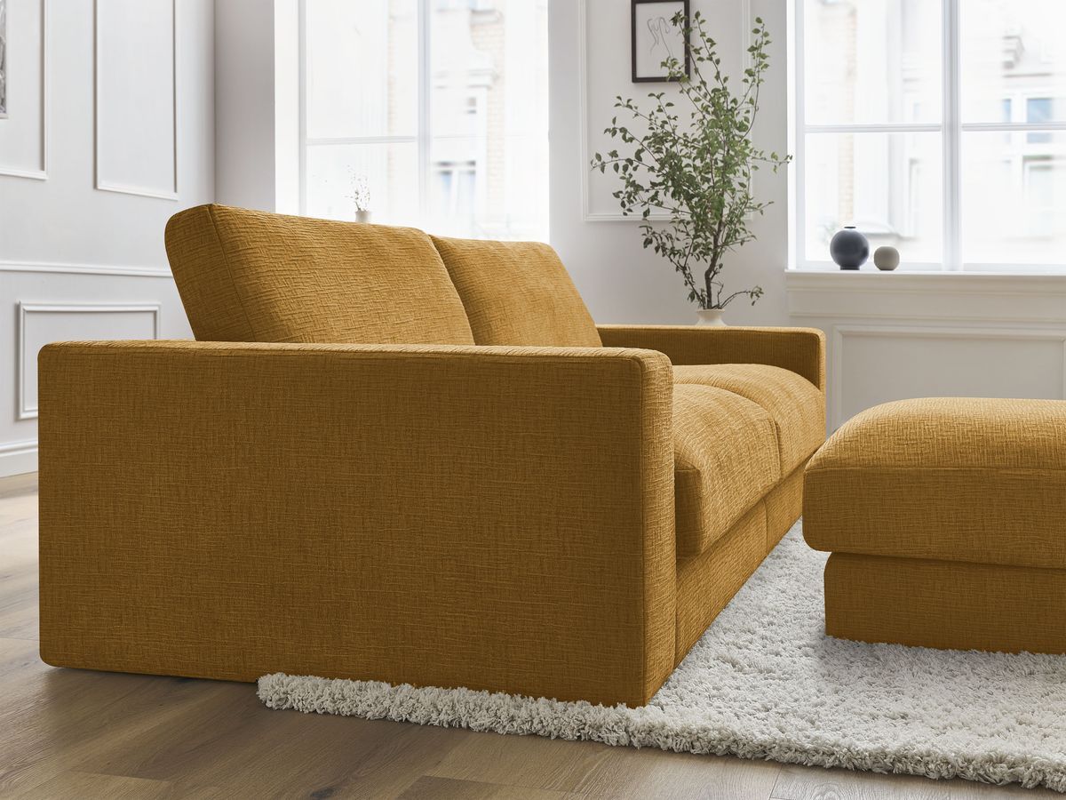 Bobochic Leonard Sofa 4-Sitzer mit Pouf 234 × 109 cm Strukturstoff Gelb