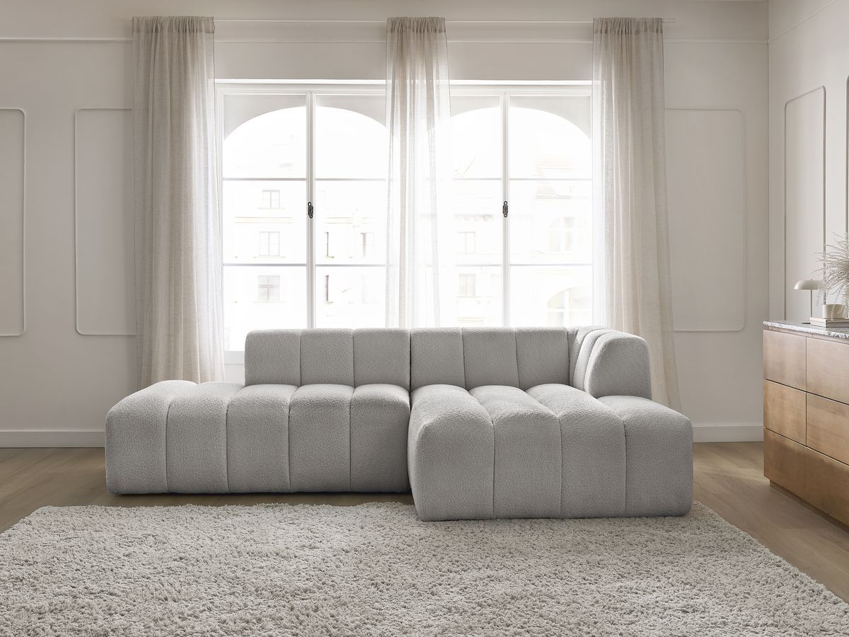 Bobochic Annecy Ecksofa Bouclé-Stoff Hellgrau Ecke rechts