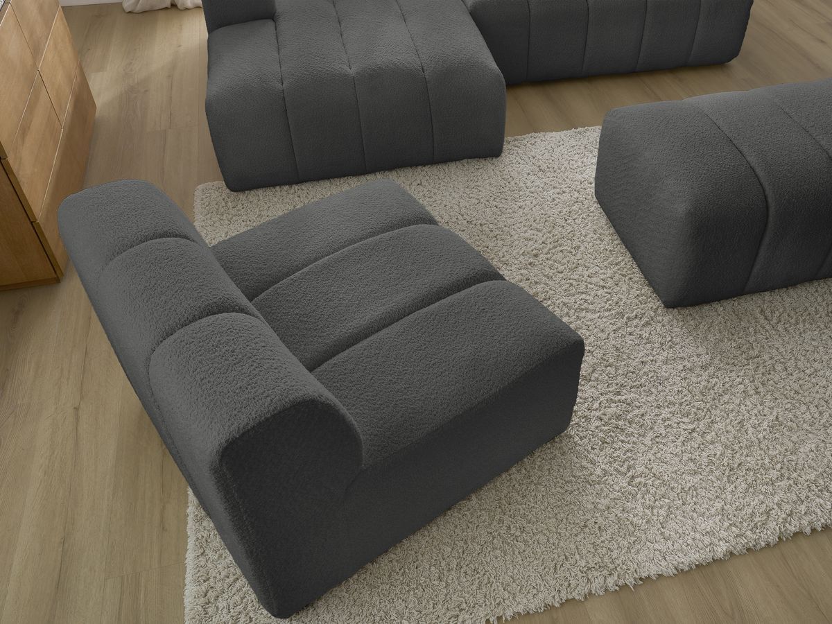 Bobochic Annecy Ecksofa mit Sofamodul und Pouf Bouclé-Stoff Dunkelgrau Ecke links