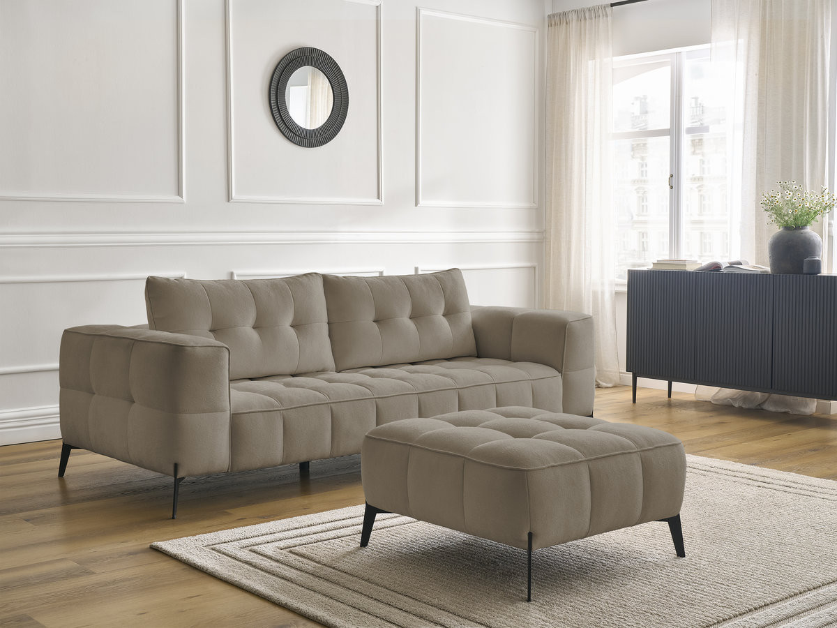 Bobochic Anis Sofa 3-Sitzer mit Pouf Strukturstoff Taupe