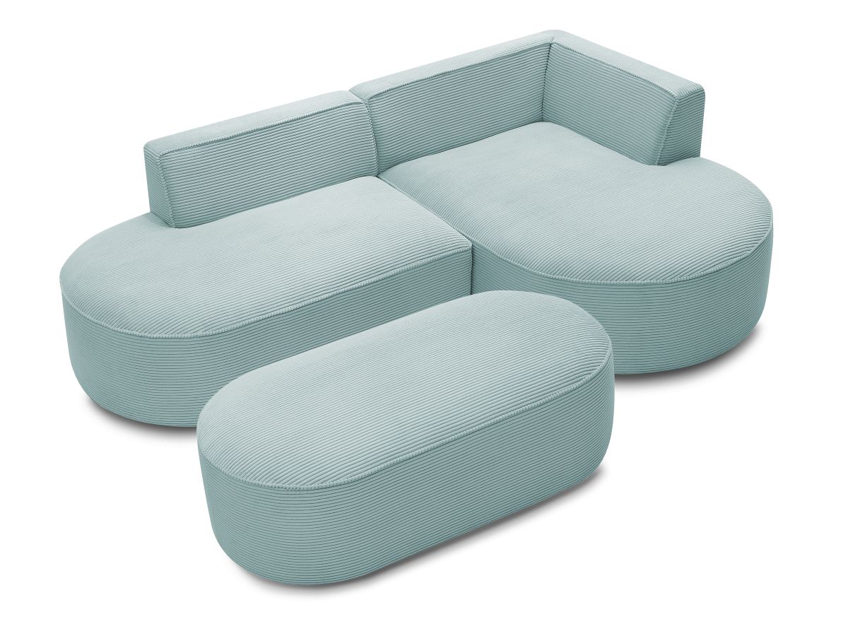 Bobochic Rousseau Ecksofa mit Pouf Cordsamt Hellblau Ecke rechts