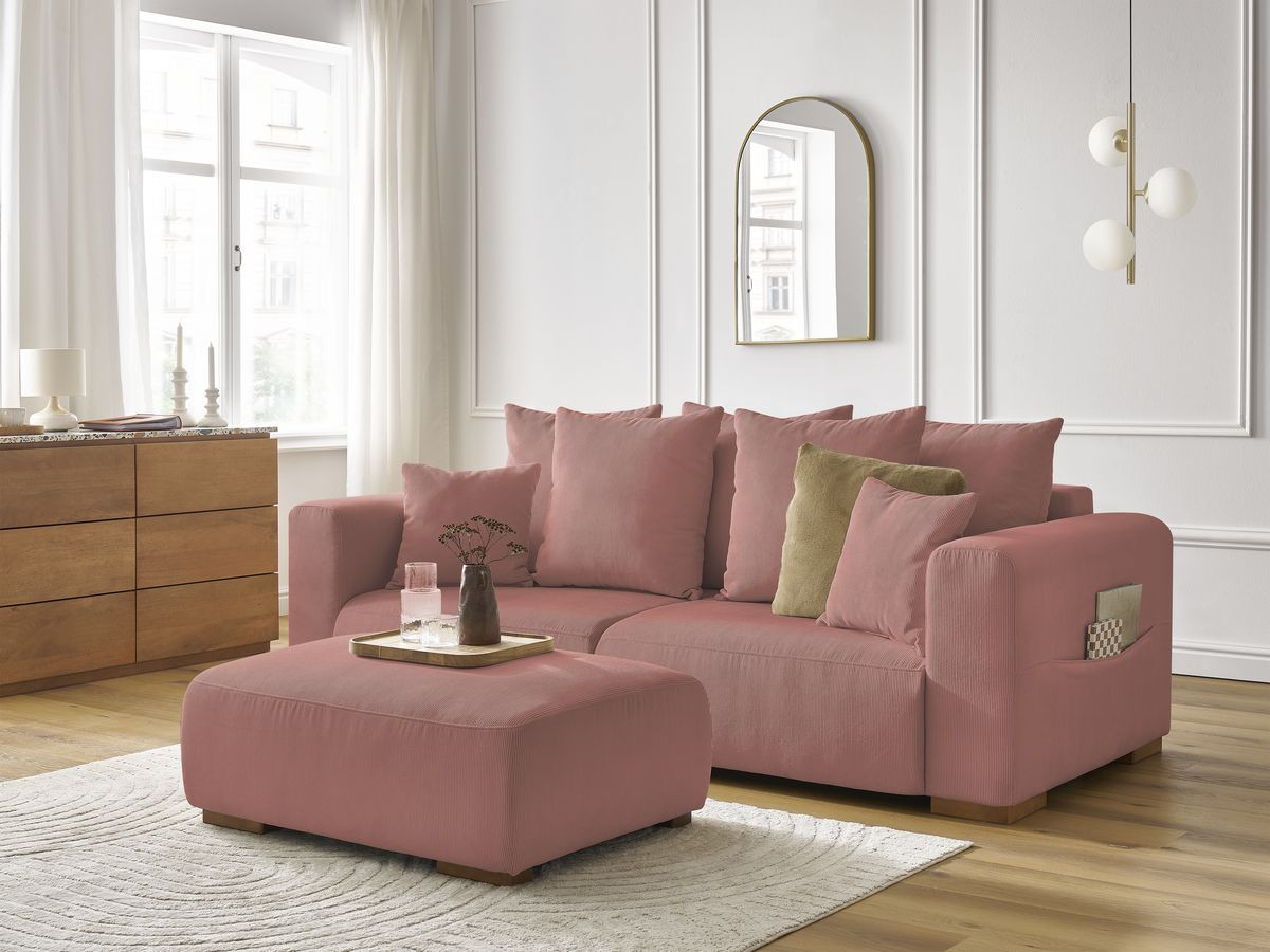 Bobochic Sidonie Sofa 4-Sitzer mit Pouf Cordsamt Rosa