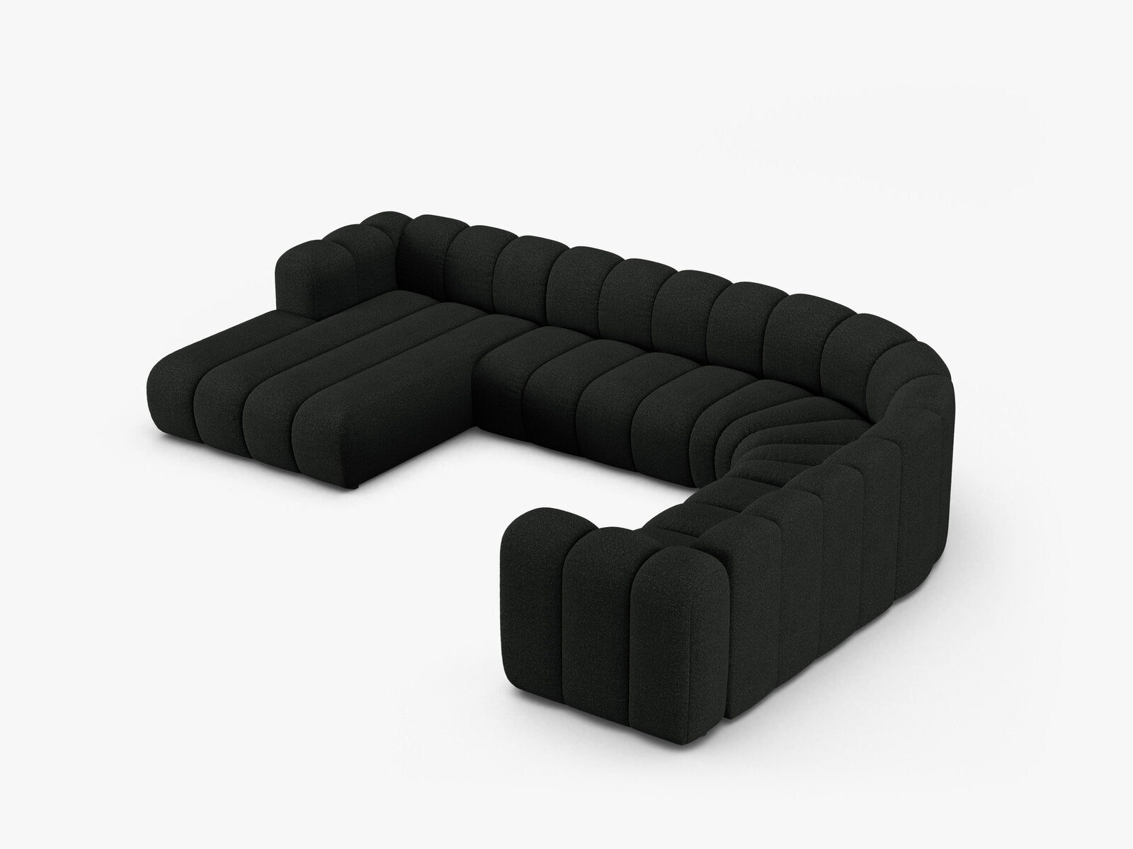 Micadoni Modulares Panorama Ecksofa Lupine 6-Sitzer Rechts Boucle Baloo Schwarz