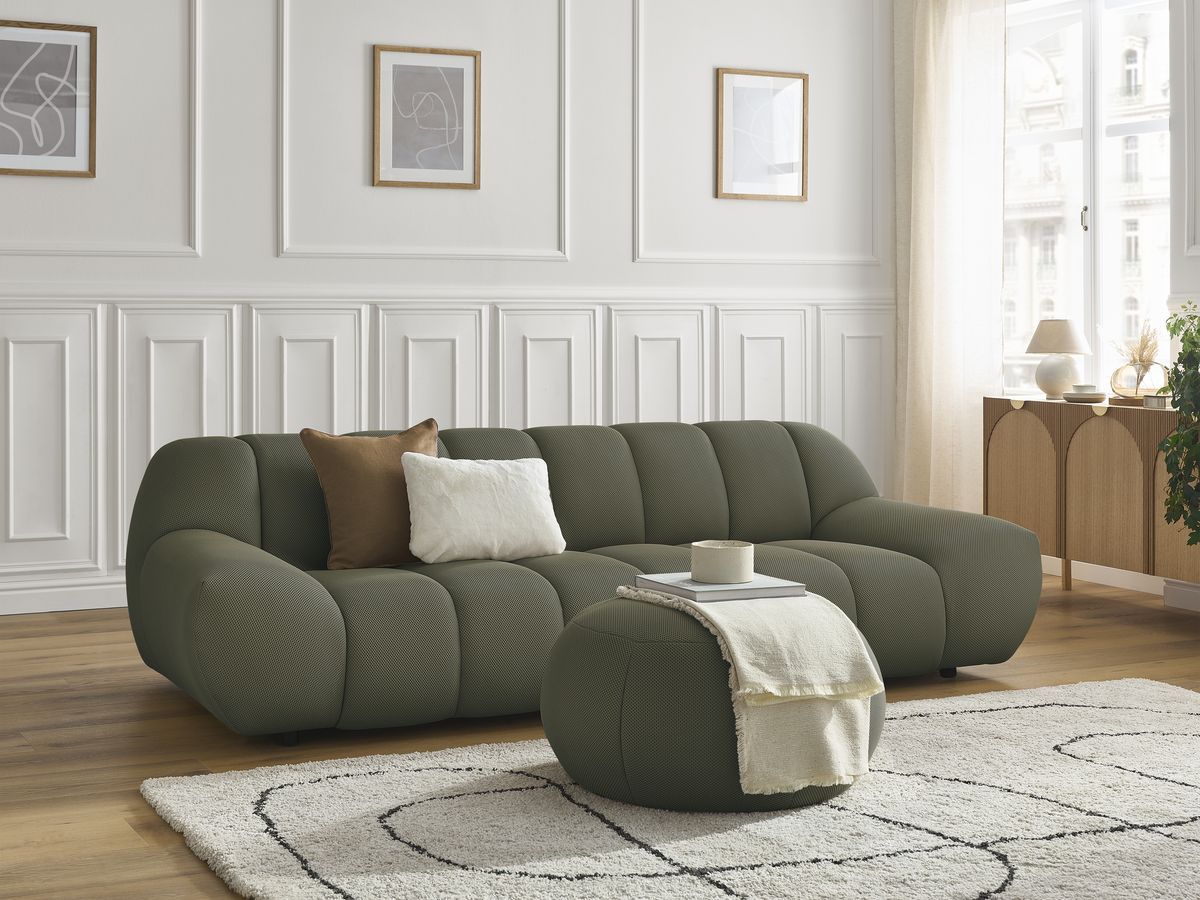 Bobochic Hayden Sofa 4-Sitzer mit Pouf Mesh-Stoff Grün