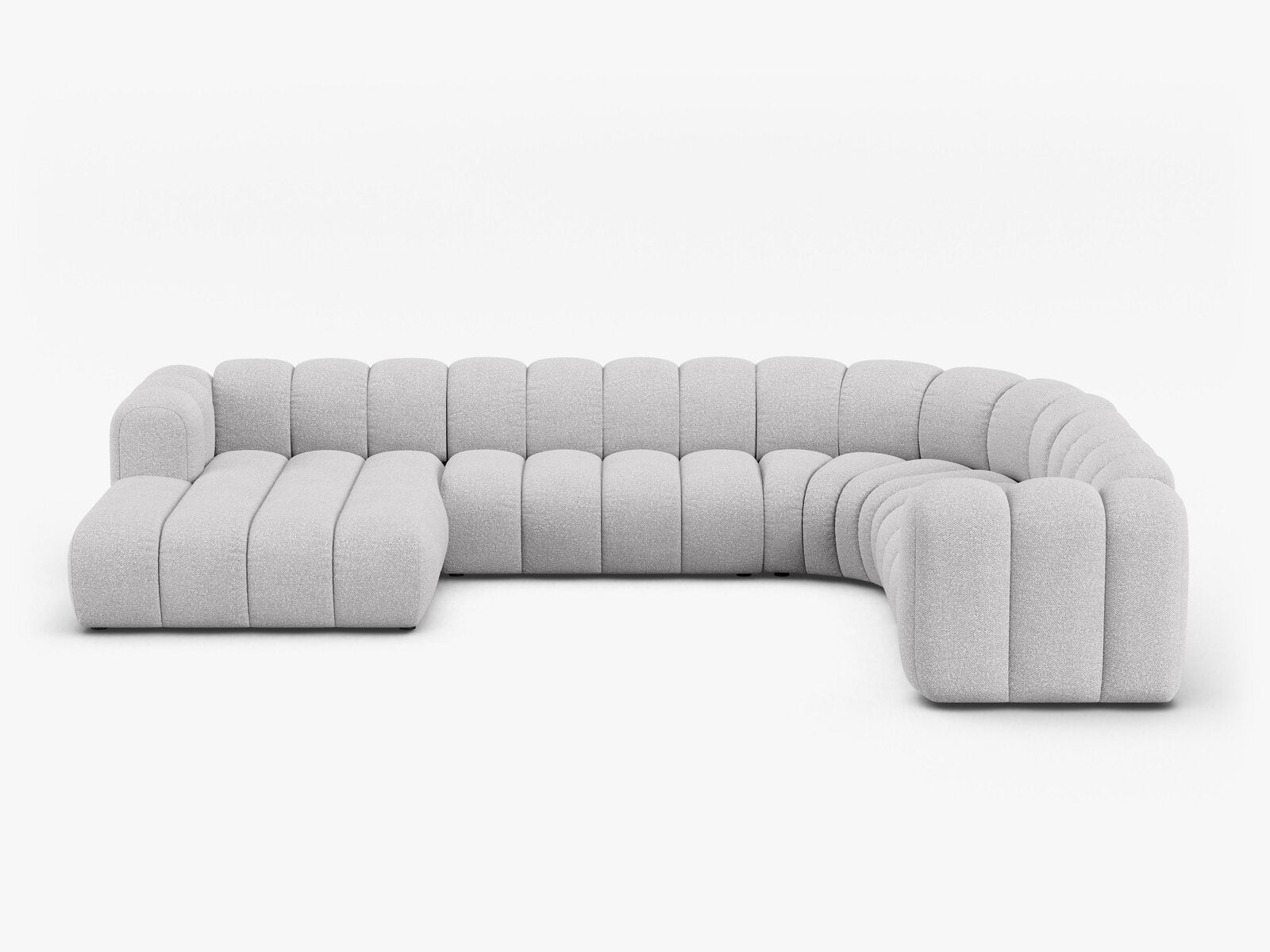 Micadoni Modulares Panorama Ecksofa Lupine 6-Sitzer Rechts Boucle Baloo Hellgrau