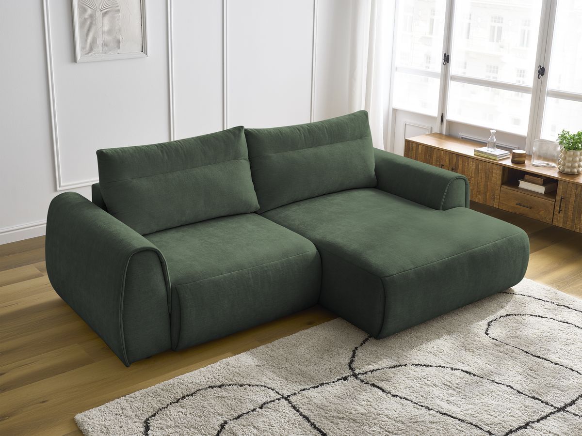Bobochic Aden Ecksofa 246 × 152 cm Stoff Grün Ecke rechts