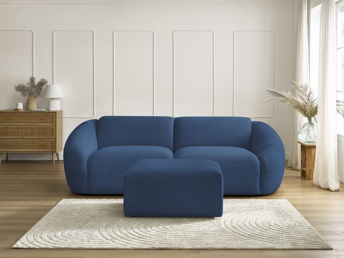 Bobochic Tina Sofa 4-Sitzer mit Pouf Cordsamt Dunkelblau