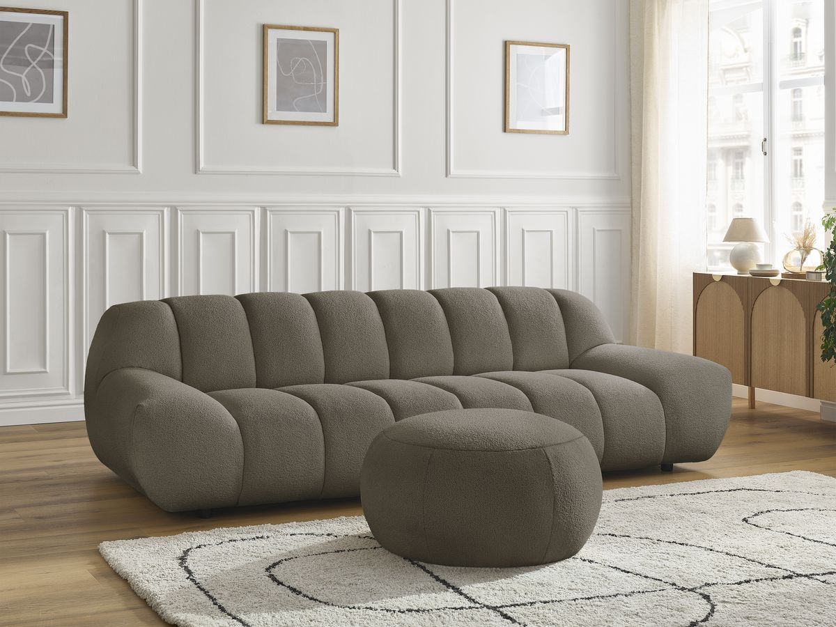 Bobochic Hayden Sofa 4-Sitzer mit Pouf Bouclé-Stoff Braun