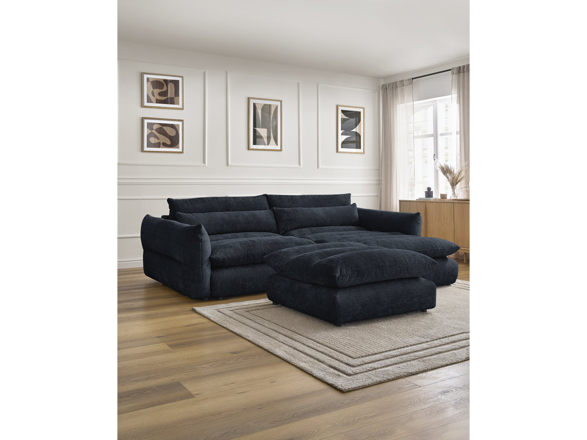 Bobochic Neil Ecksofa mit Pouf Strukturstoff Dunkelblau Ecke rechts