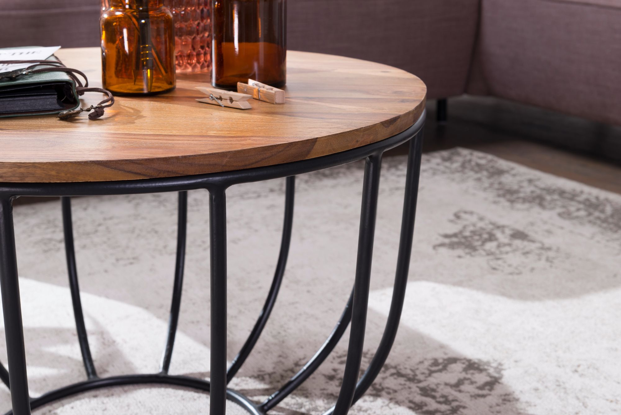 Couchtisch Gudbjerg Sheesham Massivholz Ø 60 cm