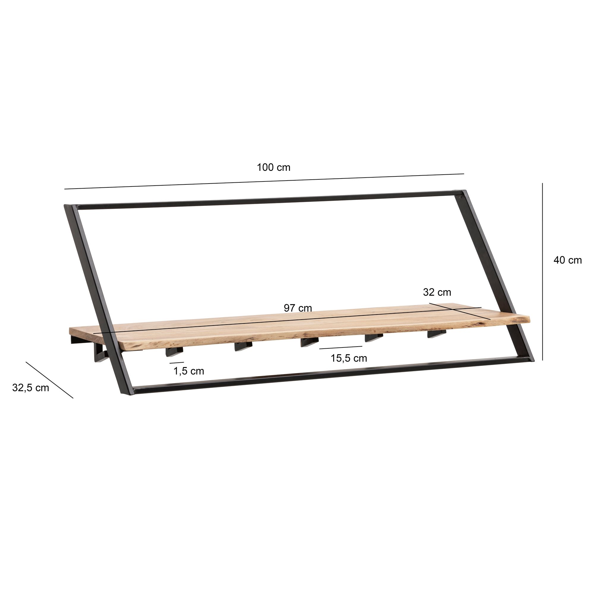 Wandgarderobe Nordagutu Akazie Massivholz 100 × 32,5 × 40 cm