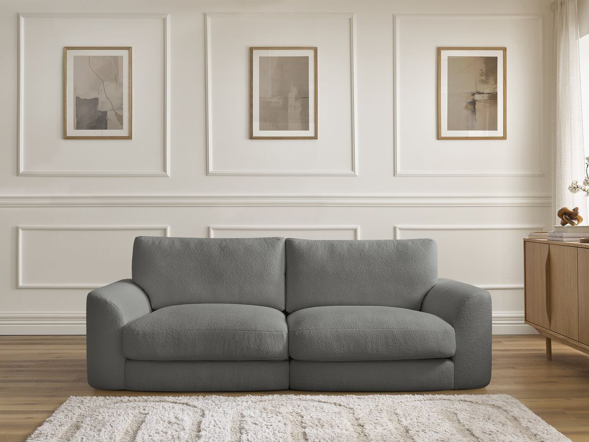 Bobochic Leonore Sofa 3-Sitzer Bouclé-Stoff Dunkelgrau