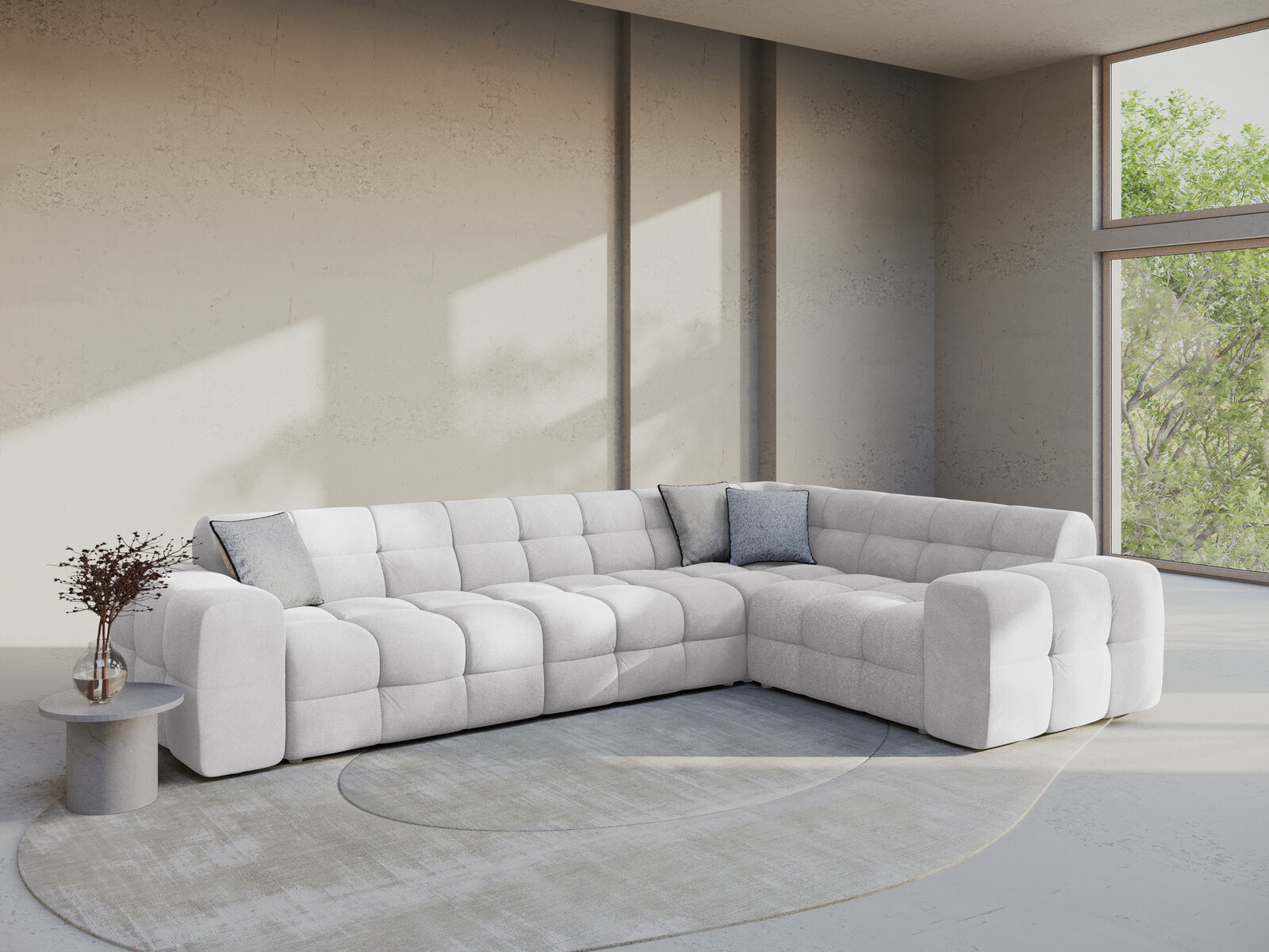 Micadoni Ecksofa Kendal 6-Sitzer Rechts Samt Magic Velvet Hellgrau
