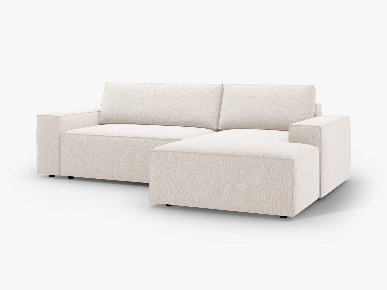 Micadoni Schlaf-Ecksofa Jodie 3-Sitzer Rechts Strukturierter Stoff Helles Beige
