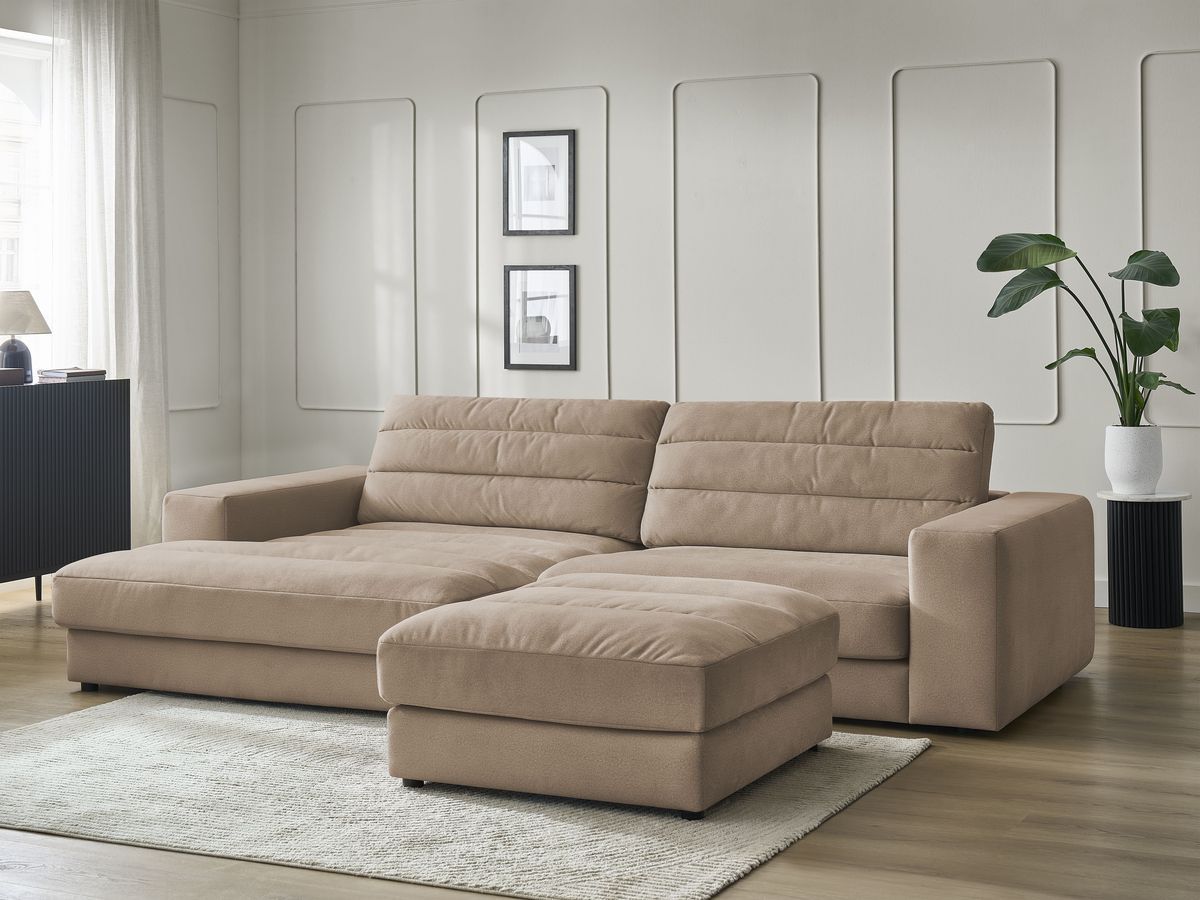 Bobochic Sierra Ecksofa mit Pouf Samt Taupe Ecke links