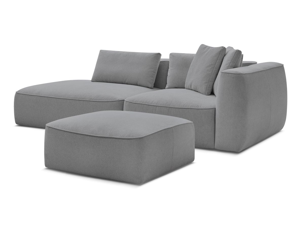 Bobochic Leopold Sofa 4-Sitzer mit Pouf Melange-Stoff Hellgrau Armlehne rechts